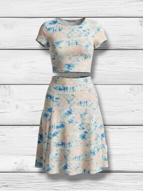 Tart‎ Collections Tie Dye Blue White Skirt & Crop Top 2pc Co-Ord Set S